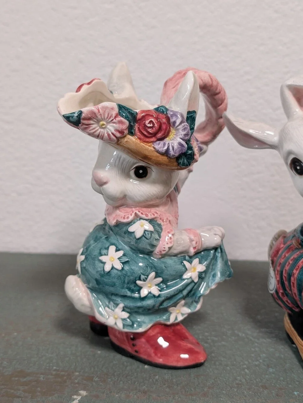 Vtg 1995 Fitz and Floyd Bunny Rabbit Cotton Tailors Sugar Creamer Set with Spoon